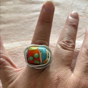 Colorful Bead Silver Ring